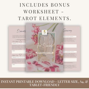 Bonus Tarot Elements Worksheet included. Understand the four elements in Tarot with keywords, meanings, and space for your notes. Printable and tablet-friendly.