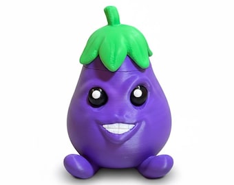 Eager Eggplant Stash Jar | 3D Printed Secret Compartment | Hidden Storage Trinket Box | Kawaii Desk Decor