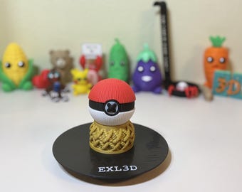3D Printed Knit-Look Pokeball | Crochet Pokemon | Unique Gamer Gift | Optional Braided Stand