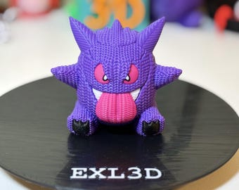 Gengar Figurine with Faux Knit Texture for Cozy Gamer Desk Decor and Pokémon Fans