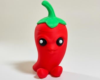 Cheeky Chili Pepper Stash Box | 3D Printed Red Hot Pepper Storage Container | Novelty Kitchen Decor & Secret Trinket Dish | Desk Buddy