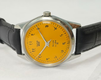 Vintage Refurbished HMT Janata Orange 17 Jewels Mechanical Hand Winding Men's Wrist Watch