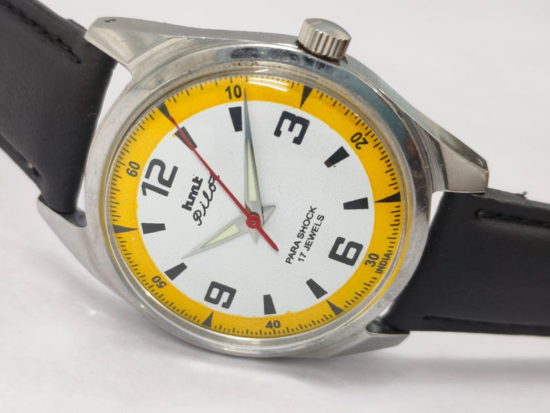 Vintage Überholte HMT Pilot Weiß Gelb 17 Jewels Mechanische Handaufzug Herrenarmbanduhr Bild 5