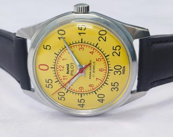 Reloj de pulsera mecánico vintage HMT Pilot Yellow de 17 joyas y cuerda manual para hombre
