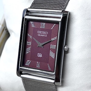 Vintage Refurbished Seiko Slim Tank Red Quartz Japan Men's Wrist Watch