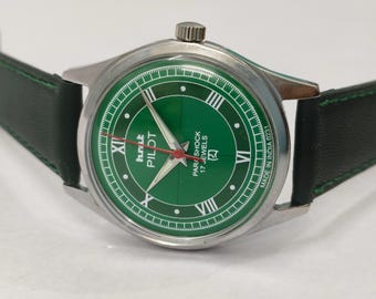 Vintage HMT Pilot Green 17 Jewels Mechanische Handaufzug Herrenarmbanduhr