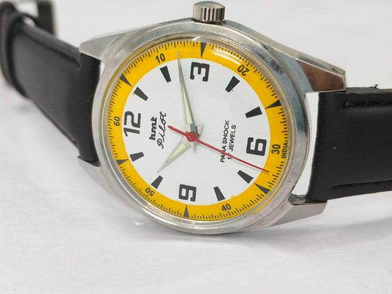 Vintage Überholte HMT Pilot Weiß Gelb 17 Jewels Mechanische Handaufzug Herrenarmbanduhr Bild 16