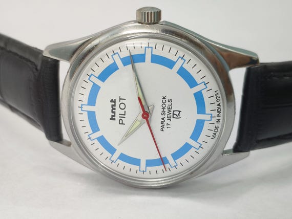 Vintage Refurbished HMT Pilot White 17 Jewels Mechanical Hand Winding Men's Wrist Watch