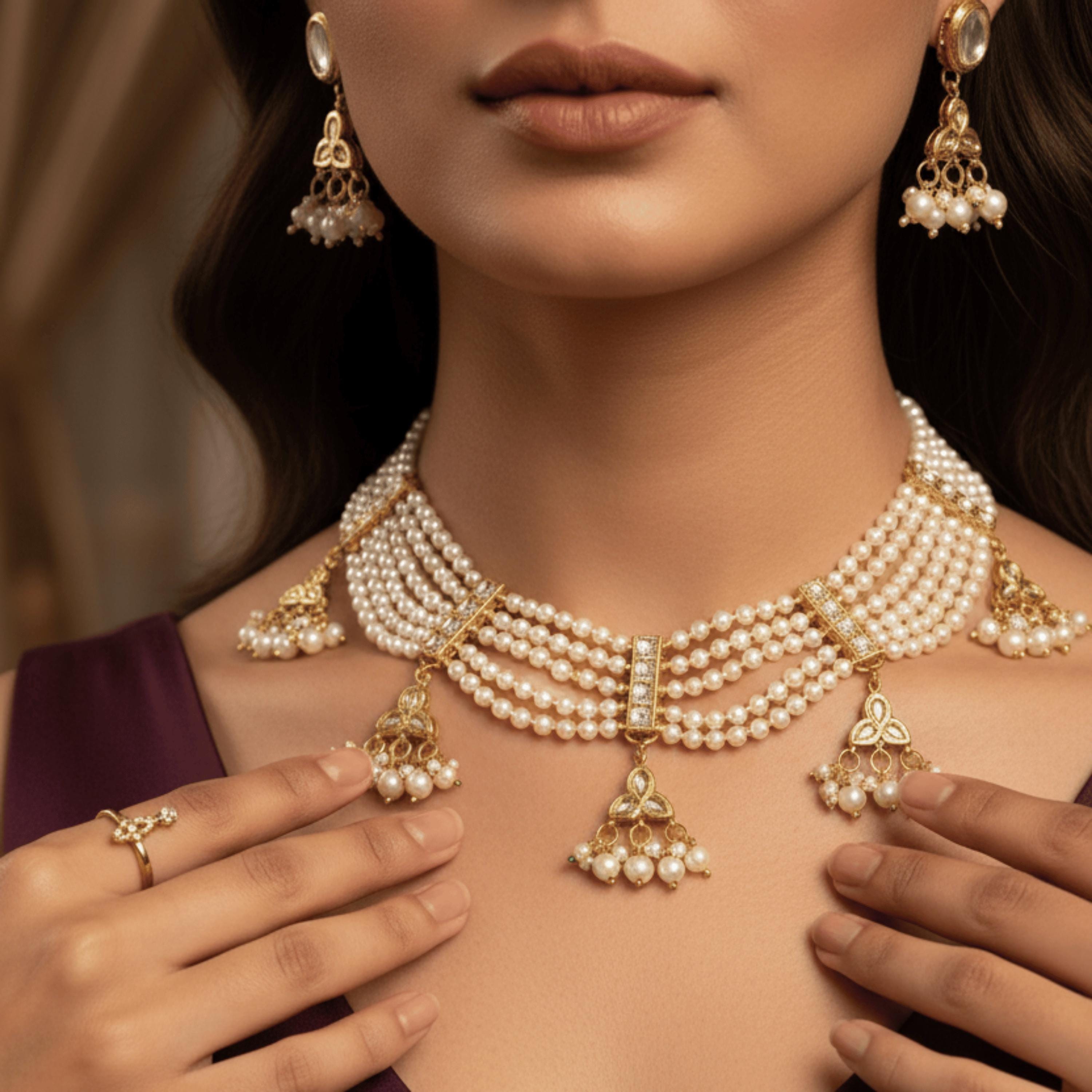 Ensemble Bijou Indien/pakistanais - Collier Et Boucles D'oreilles à Perles Bleues - Tenue De Fête