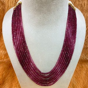 Gargantilha com contas de pedras preciosas | Colar de 7 fios de safira, esmeralda e rubi