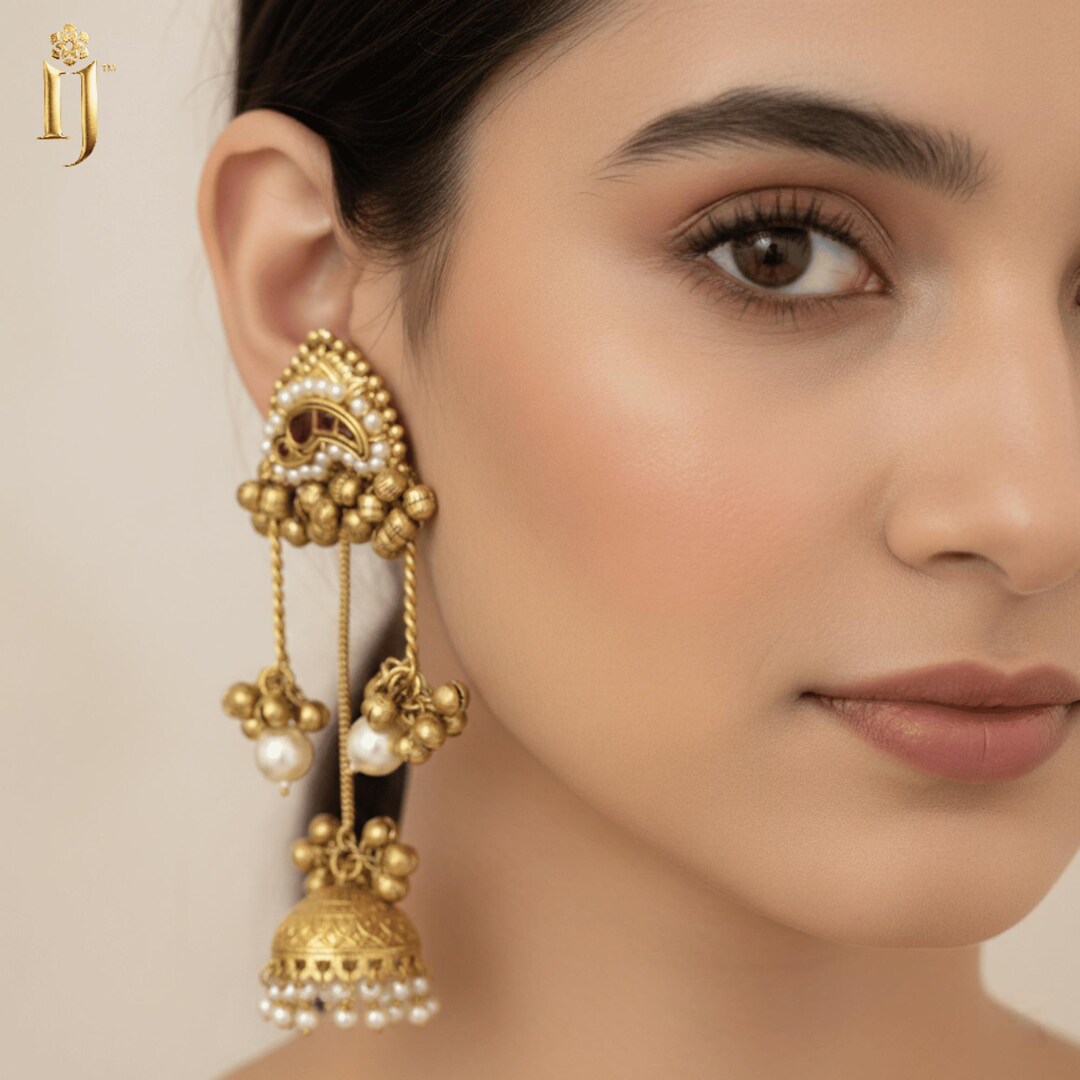 Boho Kundan Jhumka Earrings – Retro Indian Drop Earrings For Women, Gypsy Fashion Jewelry, Alloy, 2.6 X 1.4 Inches - View #7