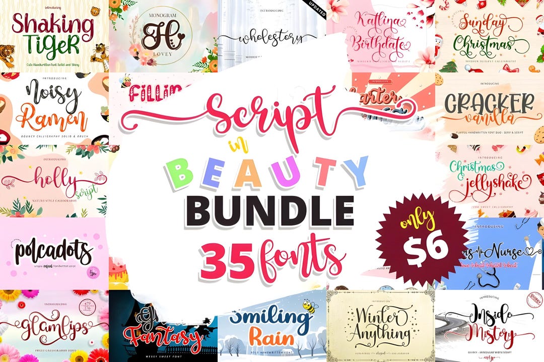 Script Font Bundle With 35 Handwritten Typefaces for Branding, Cricut ...
