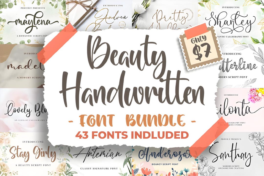 Beauty Script Font Bundle: 43 Cursive Fonts, Commercial Use (digital ...