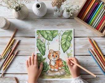 Kleurboek Kawaii jungledieren: 49 afdrukbare pagina's (digitale download)