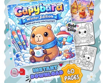 Capybara Winter Coloring Book, Cozy Snowy Scenes, Bold Easy Pages