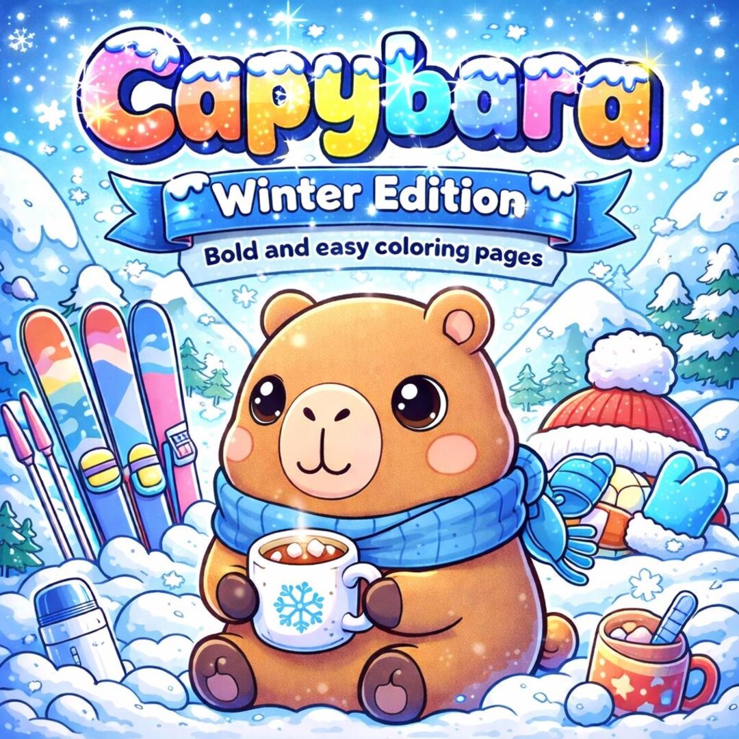 Capybara Winter Coloring Book | Bold Easy Pages for Stress Relief ...