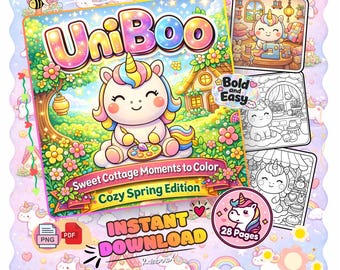 Desenhos para colorir da casinha do unicórnio kawaii – Edição aconchegante de primavera, designs ousados e fáceis (PDF PNG)
