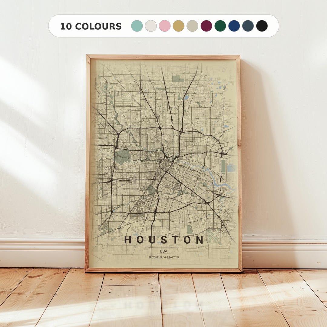 Houston Map Poster: USA City Print, Modern Home Decor, Office Wall Art ...