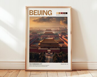 Beijing China Travel Poster: Asian Wall Art, Clultural Wall Decor, Forbidden City Print