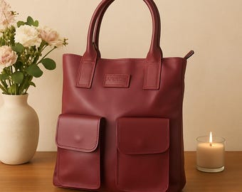 Burgundy Leather Shopper Bag: Handmade Italian Tote