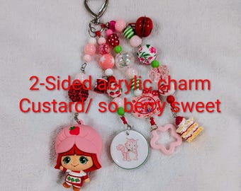 Portachiavi con perline a tema Fragolina Dolcecuore / Accessorio portachiavi kawaii nostalgico anni '80 e '90