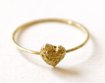 Fairmined Gold 18k Organic Heart Love Ring-Minimal Tiny Ring Raw Texture Unique Natural Fair Jewellery Gold to be Proud of in Barcelona Born