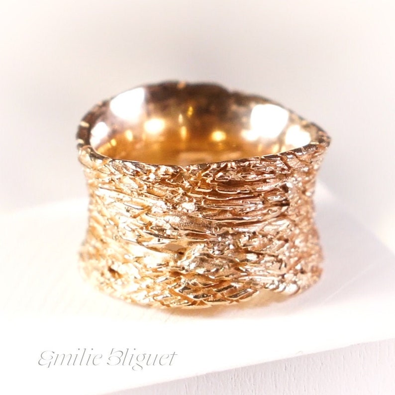 Rose Gold Plated Ring in Fair Silver from the Traces Collection Textured Huge Band Limited Edition Contemporary I Make Your Ring Barcelona image 1