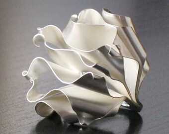 Unique Eye-Catching Silver Ring Paper Sculpture Contemporary Jewel Handmade Sculptural Finger Piece Made in My Workshop in Barcelona Spain