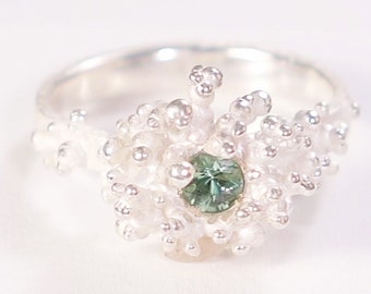 925 Responsibly Mined Silver Solitaire Ring with a Fairtrade Blue Green Tourmaline Rosée Collection Handmade Unique Promise Ring Barcelona