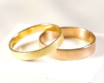 Wedding Band Rings Duo Red and Yellow Gold Certified Fairmined-Customizable Sand Finish Rings 14k or 18k Eco friendly Solid Gold To Be Proud