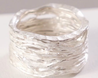 Original Hammered Textured Responsible Silver Ring Fair trade Ethical jewellery Unisex Eco Contemporary by Emilie Bliguet Barcelona Workshop