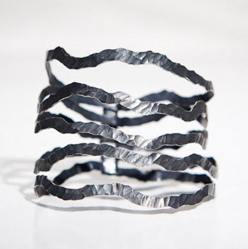 Hammered bracelet in oxidised silver Black bracelet design jewelry Contemporary Nouvelles vagues I make your bracelet in my workshop Spain image 1