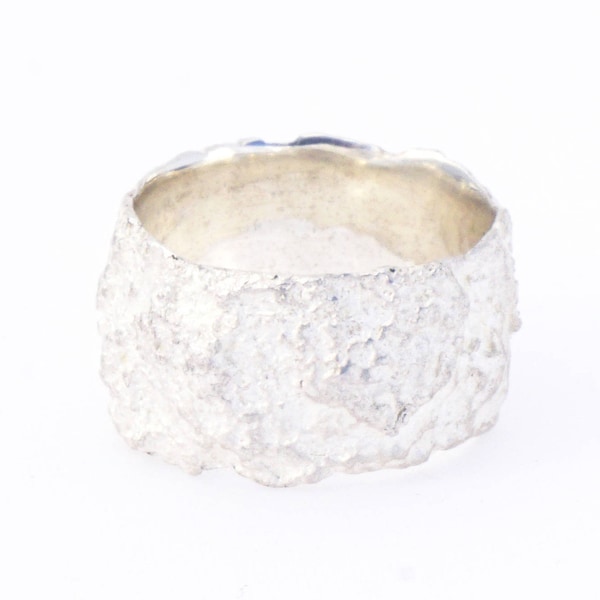 Responsibly Mined White Silver Matte Ring Textured Ethical Sustainable Thick Band Ring Fair-trade Raw Design Non traditional Barcelona made