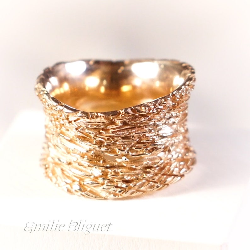 Rose Gold Plated Ring in Fair Silver from the Traces Collection Textured Huge Band Limited Edition Contemporary I Make Your Ring Barcelona image 4