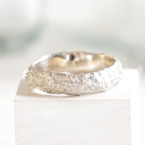 Contemporary Band Pure Ring in Fair Responsible silver White Matte Raw Unisex Rustic Organic Texture I make your jewellery in my workshop