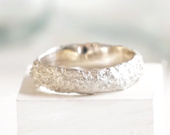 Contemporary Band Pure Ring in Fair Responsible silver White Matte Raw Unisex Rustic Organic Texture I make your jewellery in my workshop