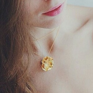 Flower Gold Plated Pendant Hammered Unique Flower Handmade Silver Golden Necklace I Make Your Fair Jewellery in My Workshop Barcelona Born