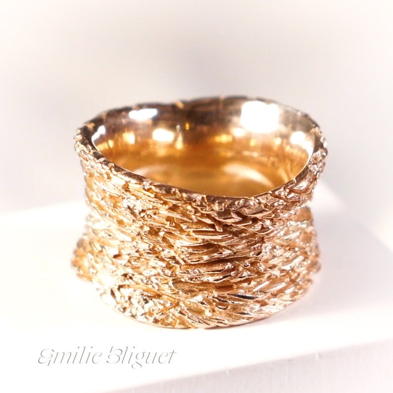 Rose Gold Plated Ring in Fair Silver from the Traces Collection Textured Huge Band Limited Edition Contemporary I Make Your Ring Barcelona image 6