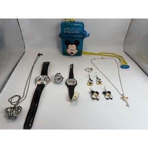 Disney Mickey Mouse Jewelry Watches Earrings Necklace Lot Vintage image 1