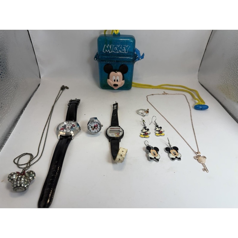 Disney Mickey Mouse Jewelry Watches Earrings Necklace Lot Vintage image 1