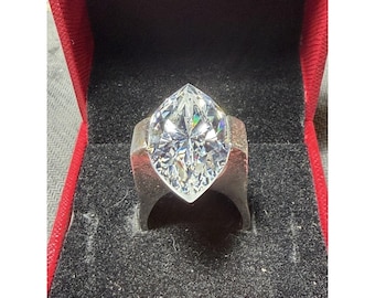 925 Sterling Silver Huge Marquise CZ Cocktail Ring Size 10.5