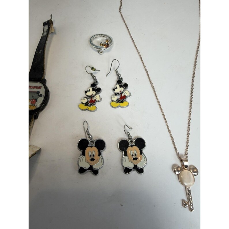 Disney Mickey Mouse Jewelry Watches Earrings Necklace Lot Vintage image 4