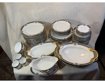 Vintage GB Bavaria Gimbel Brothers China Set Gold Trim Plates Cups 56 Pc