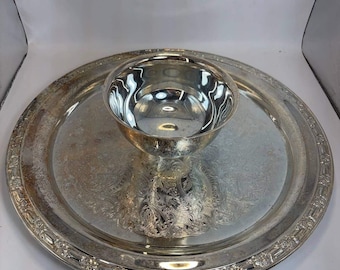 Juego de bandeja redonda para servir patatas fritas y salsa Oneida Silver Plate, estilo vintage, fabricado en EE. UU.
