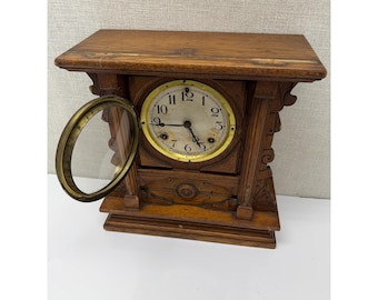 Antique Waterbury Wren Mantel Clock Wood Case Chime Parts/Repair