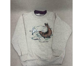 Sudadera vintage Alore "Sella con un beso" para niños de 6 a 8 años, color gris, fabricada en EE. UU. en los años 90.