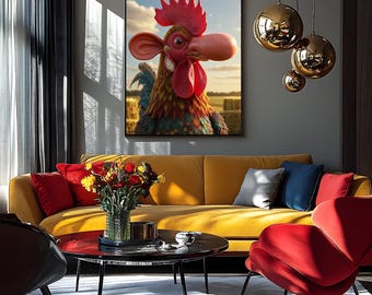 Rooster Wall Art – Colorful Farmhouse Poster – Digital Download, Kitchen Decor, 300 DPI Print
