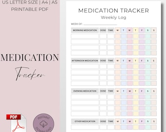 Weekly Medication Tracker Printable | Daily Medication Log | Printable Health Log PDF | A4 A5 US Letter