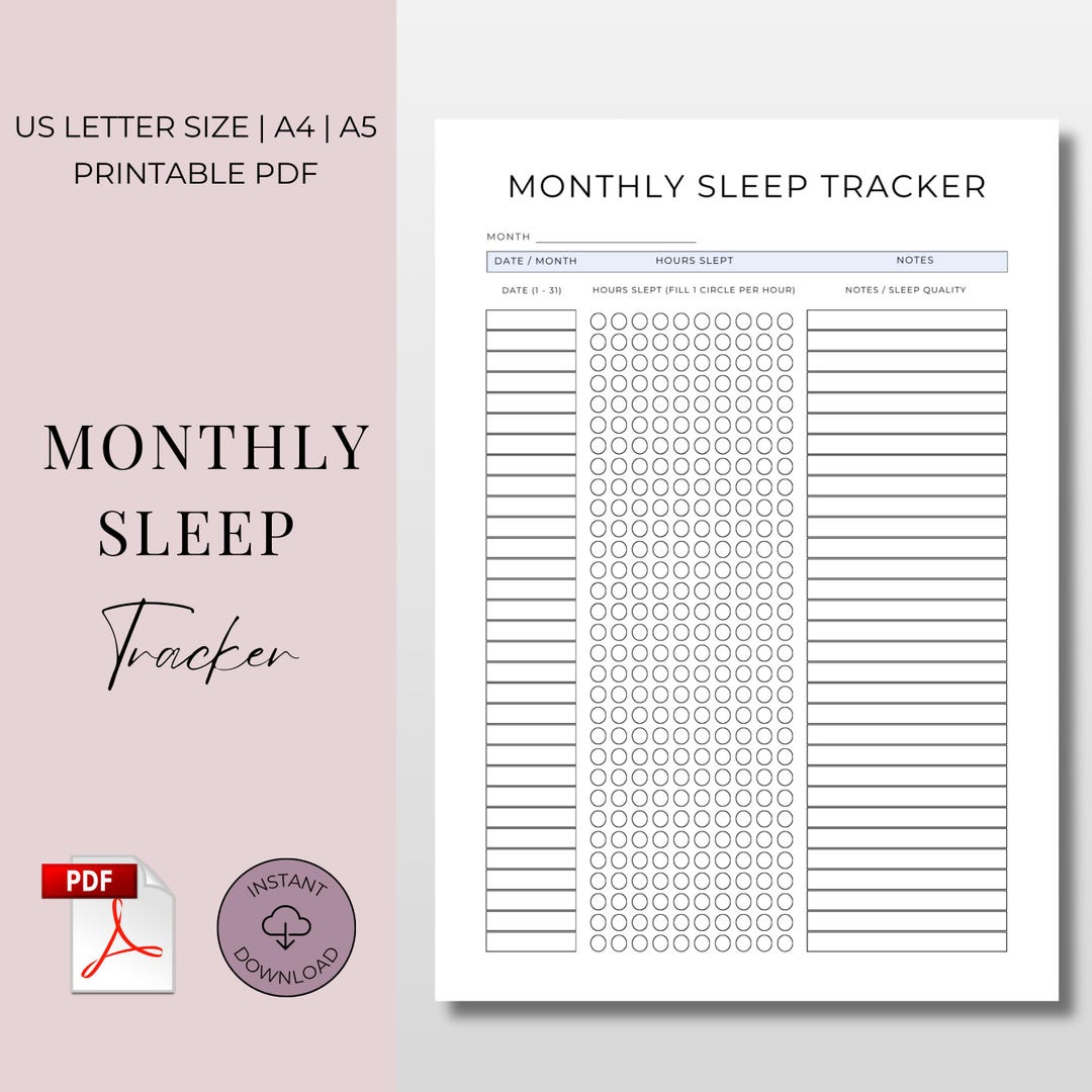 Monthly Sleep Tracker Printable – Sleep Log & Hours Tracker | A4, A5 ...
