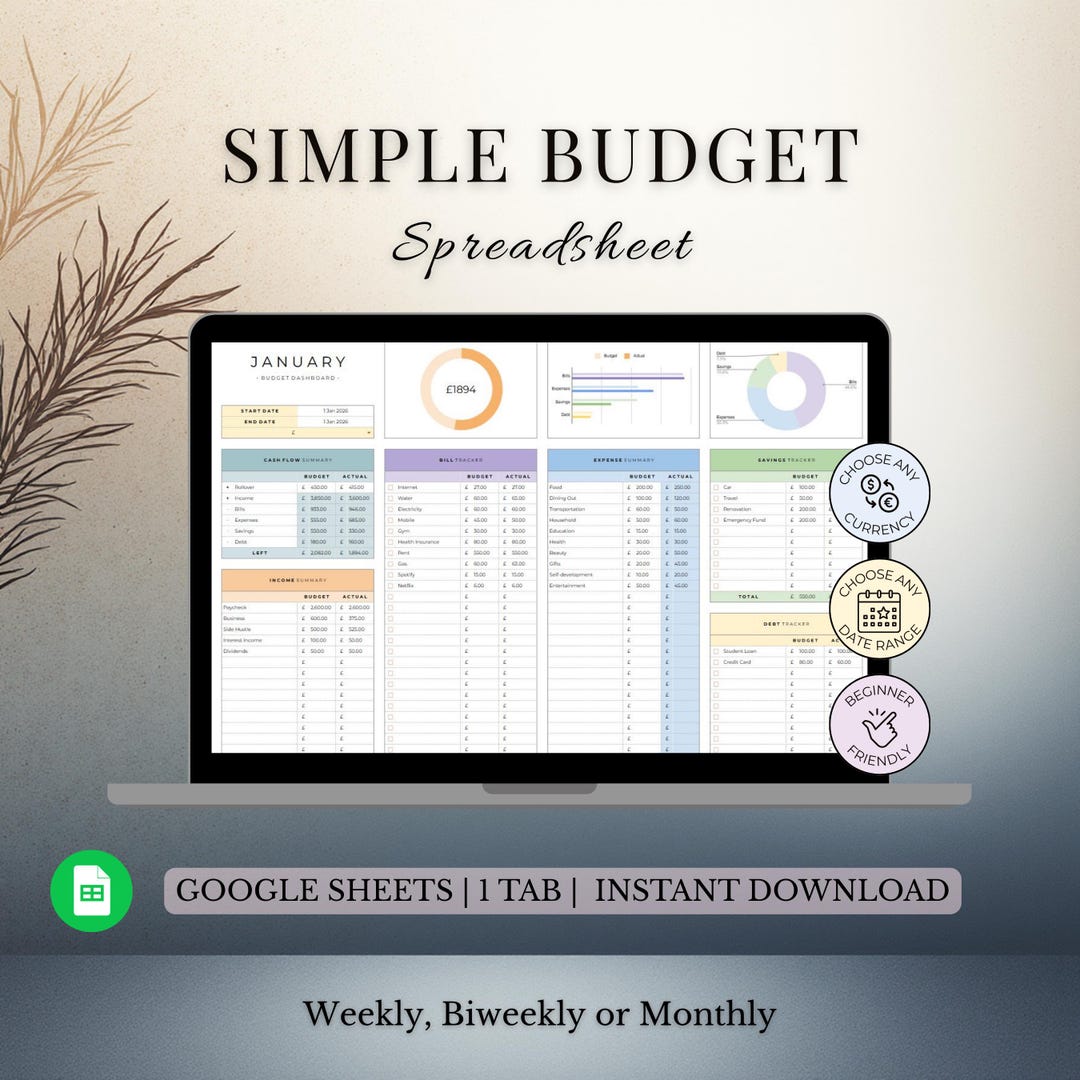 Simple Budget Spreadsheet for Google Sheets | Automated Expense ...